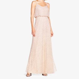 Adrianna Papell Art Deco Beaded Blouson Gown - Blush